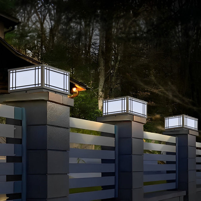 Solar Fence Post Light, Retro Grilles, Dusk to Dawn, Outdoor Security/Pathway/Deck