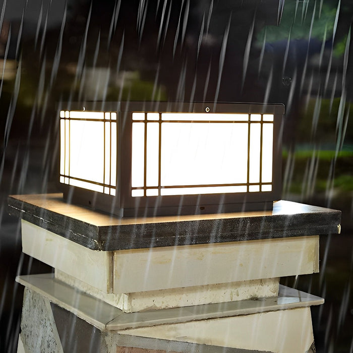 Solar Fence Post Light, Retro Grilles, Dusk to Dawn, Outdoor Security/Pathway/Deck