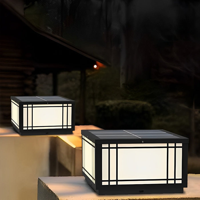 Solar Fence Post Light, Retro Grilles, Dusk to Dawn, Outdoor Security/Pathway/Deck