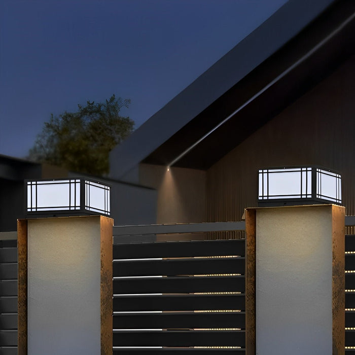 Solar Fence Post Light, Retro Grilles, Dusk to Dawn, Outdoor Security/Pathway/Deck