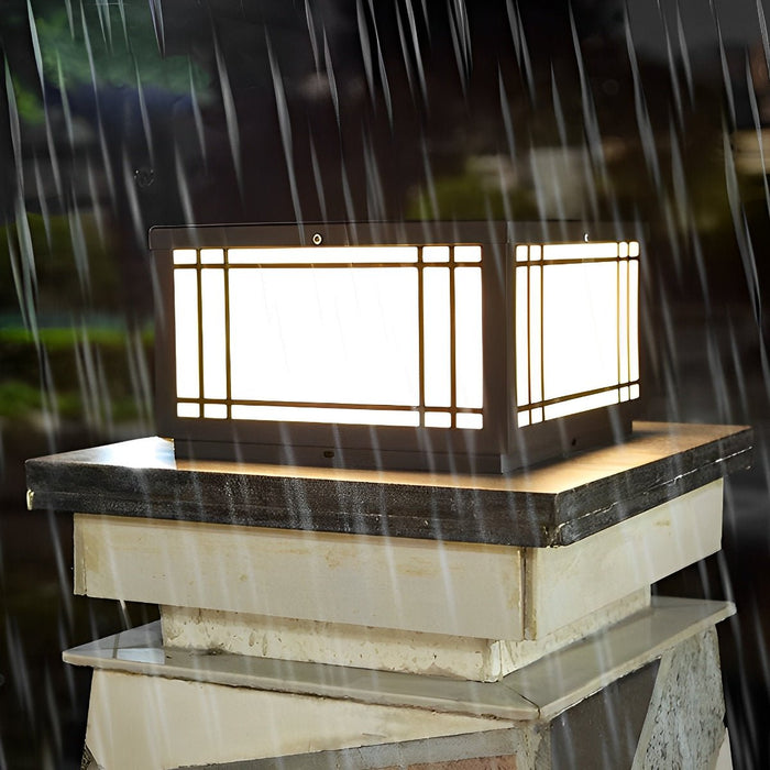 Solar Fence Post Light, Retro Grilles, Dusk to Dawn, Outdoor Security/Pathway/Deck