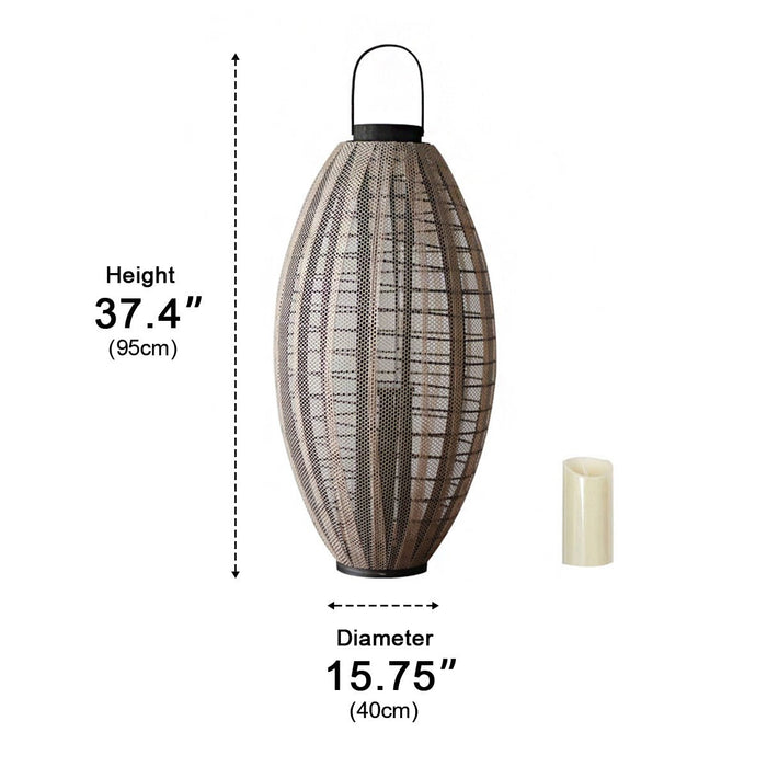 Rattan Wood Oval Cage LED Candle Floor Lamp, Vintage Retro Ambient Lighting for Living Room/Bedroom
