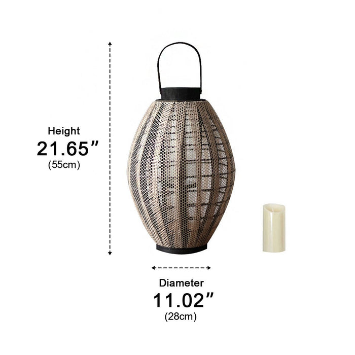 Rattan Wood Oval Cage LED Candle Floor Lamp, Vintage Retro Ambient Lighting for Living Room/Bedroom