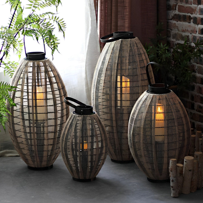 Rattan Wood Oval Cage LED Candle Floor Lamp, Vintage Retro Ambient Lighting for Living Room/Bedroom