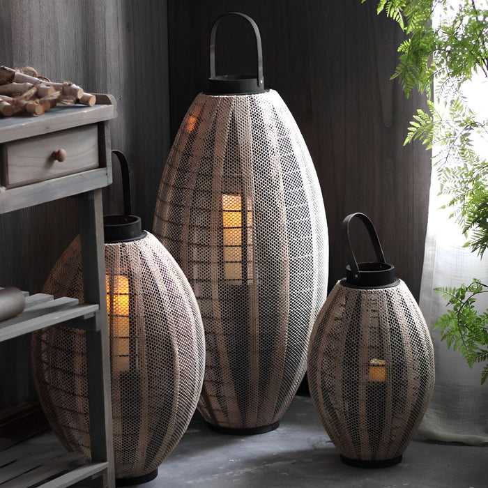 Rattan Wood Oval Cage LED Candle Floor Lamp, Vintage Retro Ambient Lighting for Living Room/Bedroom