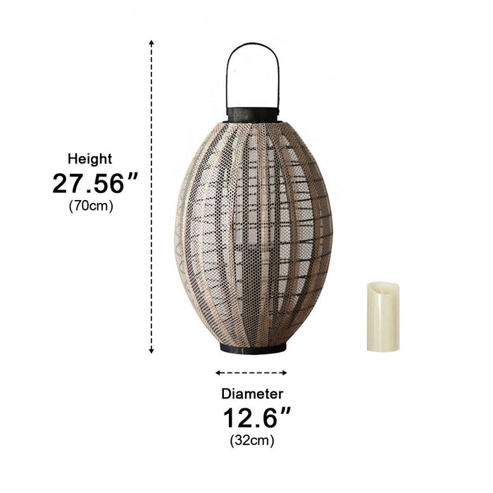 Rattan Wood Oval Cage LED Candle Floor Lamp, Vintage Retro Ambient Lighting for Living Room/Bedroom