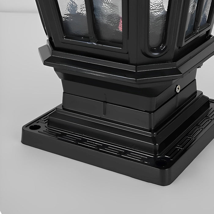 Solar Dusk to Dawn Fence Post Light, Retro Pavilion Shape, Perimeter Security, Entryway Ambiance for Patio/Deck/Yard