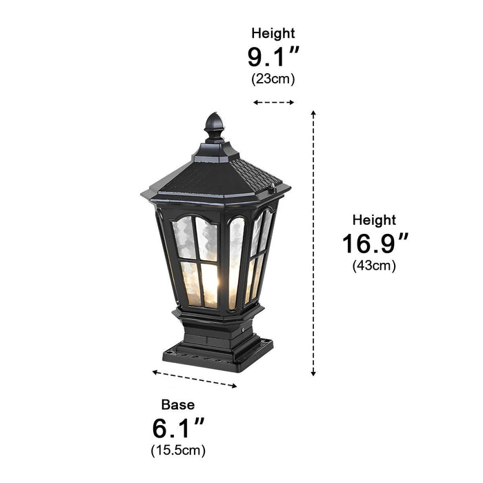 Solar Dusk to Dawn Fence Post Light, Retro Pavilion Shape, Perimeter Security, Entryway Ambiance for Patio/Deck/Yard