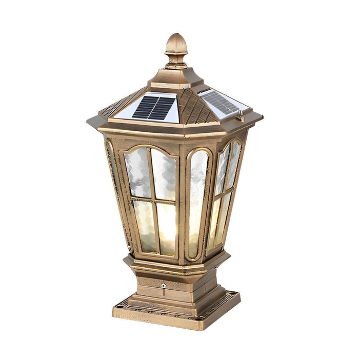 Solar Dusk to Dawn Fence Post Light, Retro Pavilion Shape, Perimeter Security, Entryway Ambiance for Patio/Deck/Yard
