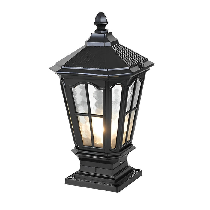 Solar Dusk to Dawn Fence Post Light, Retro Pavilion Shape, Perimeter Security, Entryway Ambiance for Patio/Deck/Yard