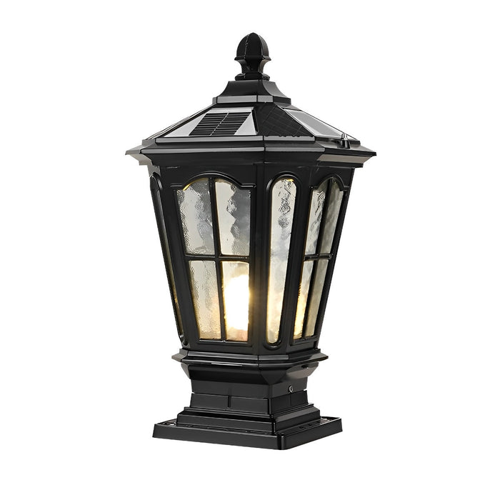 Solar Dusk to Dawn Fence Post Light, Retro Pavilion Shape, Perimeter Security, Entryway Ambiance for Patio/Deck/Yard