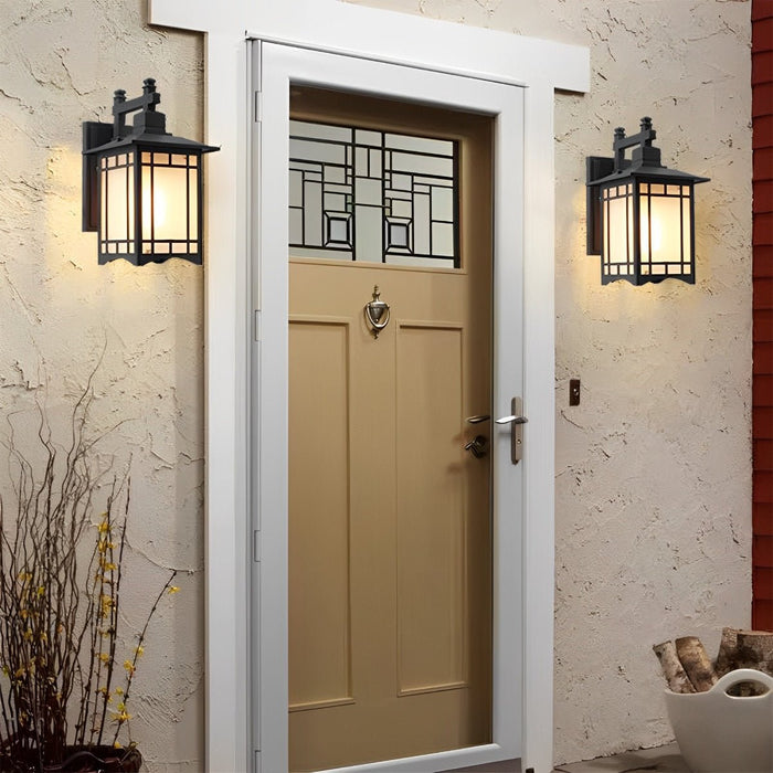 Solar Powered Dusk to Dawn Wall Sconce, Retro Striped Glass LED for Porch/Patio/Yard, Waterproof Outdoor Security Light