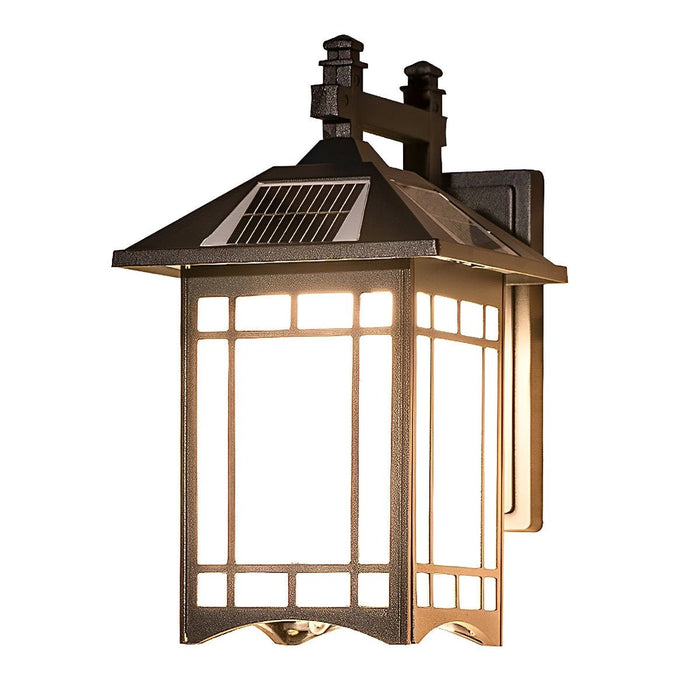 Solar Powered Dusk to Dawn Wall Sconce, Retro Striped Glass LED for Porch/Patio/Yard, Waterproof Outdoor Security Light
