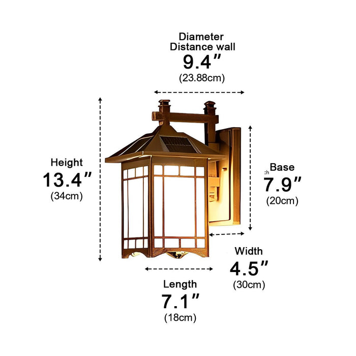 Solar Powered Dusk to Dawn Wall Sconce, Retro Striped Glass LED for Porch/Patio/Yard, Waterproof Outdoor Security Light
