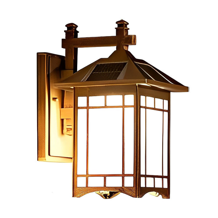 Solar Powered Dusk to Dawn Wall Sconce, Retro Striped Glass LED for Porch/Patio/Yard, Waterproof Outdoor Security Light