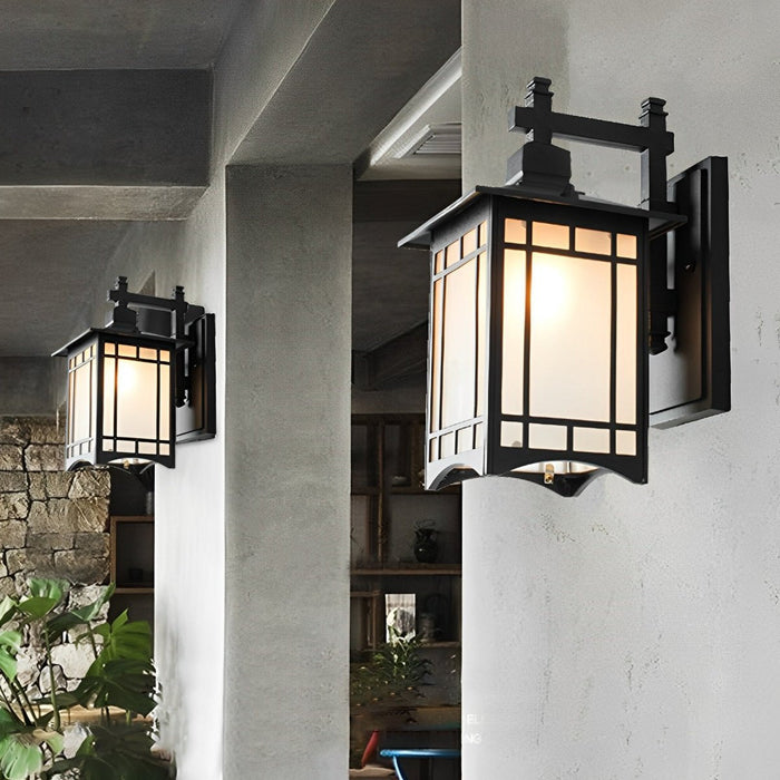 Solar Powered Dusk to Dawn Wall Sconce, Retro Striped Glass LED for Porch/Patio/Yard, Waterproof Outdoor Security Light