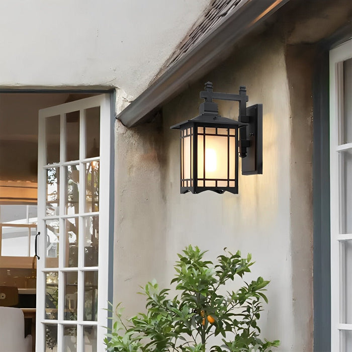Solar Powered Dusk to Dawn Wall Sconce, Retro Striped Glass LED for Porch/Patio/Yard, Waterproof Outdoor Security Light