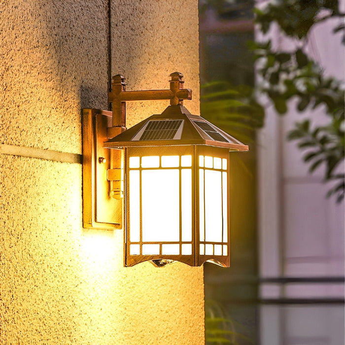 Solar Powered Dusk to Dawn Wall Sconce, Retro Striped Glass LED for Porch/Patio/Yard, Waterproof Outdoor Security Light