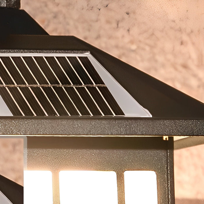 Solar Powered Dusk to Dawn Wall Sconce, Retro Striped Glass LED for Porch/Patio/Yard, Waterproof Outdoor Security Light