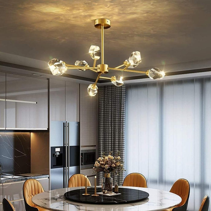 9-Light Electroplated Metal Crystal LED Gold Nordic Sputnik Chandelier