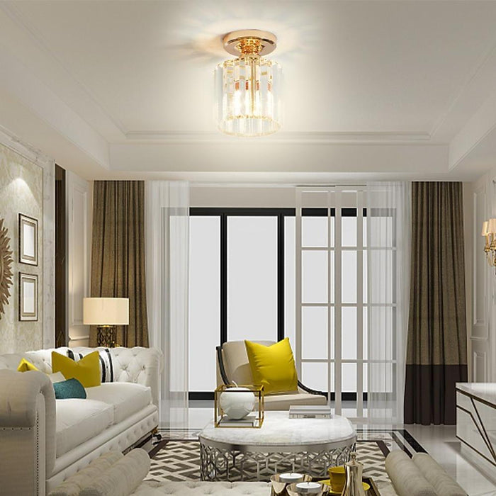 Modern Crystal Metal Industrial LED Flush Mount Ceiling Light for Hallway Entryway