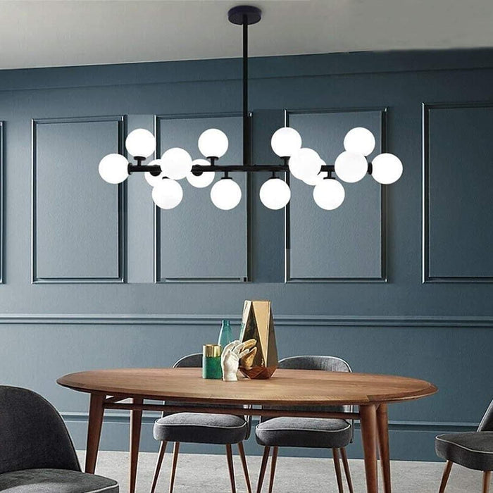 Modern Gold Kitchen Island Light - 16-Light Linear Iron & Global Glass Ceiling Lights Fixture | 48W. 110V. Hardwired. Indoor