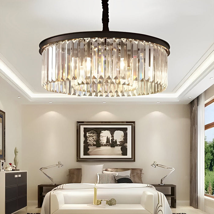 Crystal Chandelier, Round Metal, Statement Piece for Dining Room/Living Room/Foyer