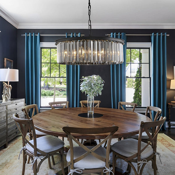 Crystal Chandelier, Round Metal, Statement Piece for Dining Room/Living Room/Foyer