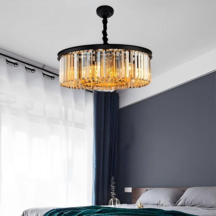 Crystal Chandelier, Round Metal, Statement Piece for Dining Room/Living Room/Foyer