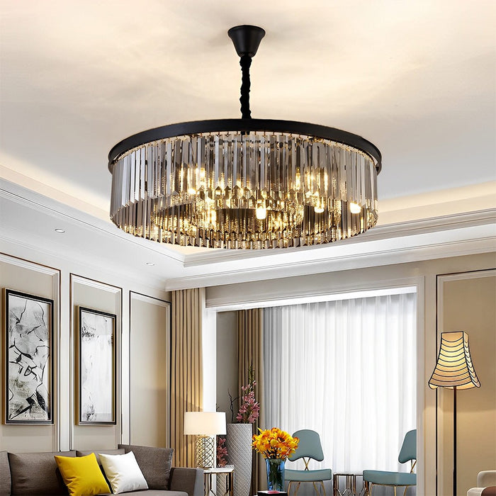 Crystal Chandelier, Round Metal, Statement Piece for Dining Room/Living Room/Foyer