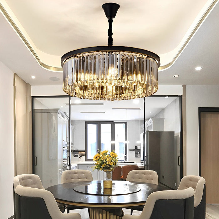 Crystal Chandelier, Round Metal, Statement Piece for Dining Room/Living Room/Foyer