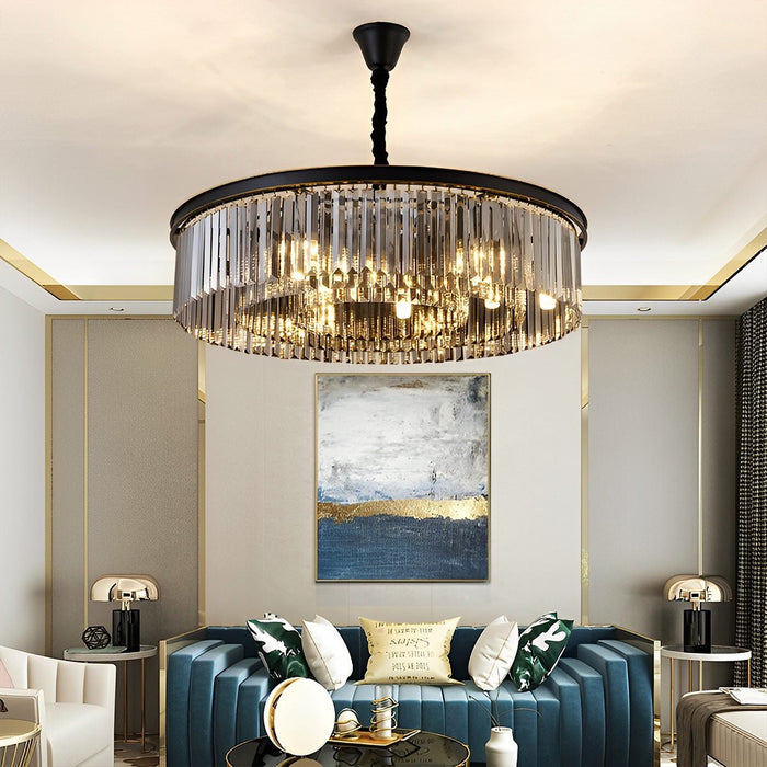 Crystal Chandelier, Round Metal, Statement Piece for Dining Room/Living Room/Foyer