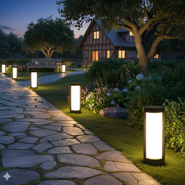 Hardwired LED Round Pathway Light, Modern Waterproof Wall Sconce for Garden/Patio/Yard