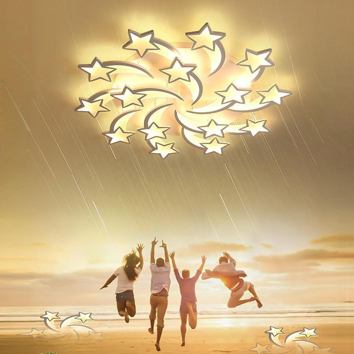 Celestial Shooting Stars Flush Mount Ceiling Light- LED. Dimmable. White. 5 to 15 Star Lights