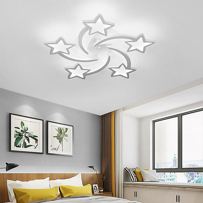 Celestial Shooting Stars Flush Mount Ceiling Light- LED. Dimmable. White. 5 to 15 Star Lights