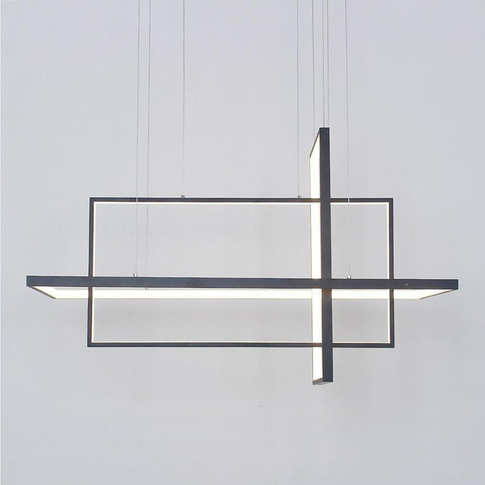 33'' Three-Part Futuristic Square Rectangular Hybrid Aluminum Chandelier with Capable Ambient Lights