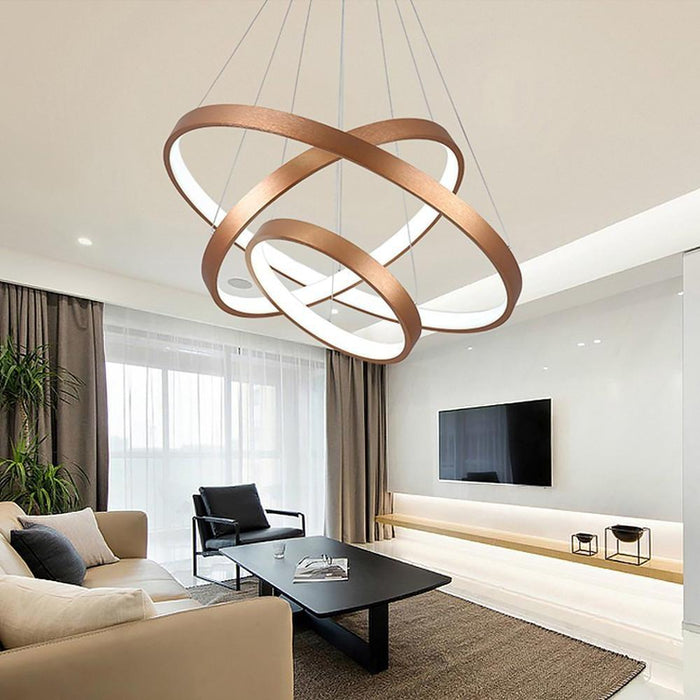 Acrylic Bronze 3-Tier Ring Chandelier Dimmable LED. 59 Adjustable Pendant Lights