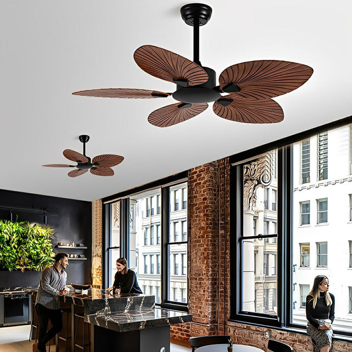 DC Motor, 6-Speed Reversible Leaf-Shaped Ceiling Fan, Tropical Coastal Design for Living Room/Bedroom