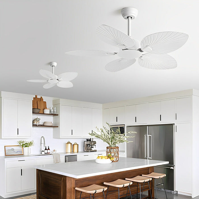 DC Motor, 6-Speed Reversible Leaf-Shaped Ceiling Fan, Tropical Coastal Design for Living Room/Bedroom
