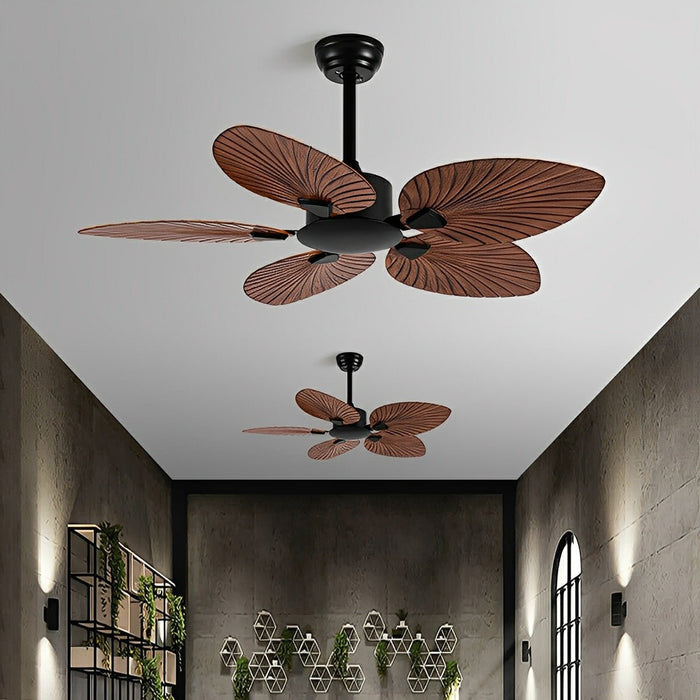 DC Motor, 6-Speed Reversible Leaf-Shaped Ceiling Fan, Tropical Coastal Design for Living Room/Bedroom