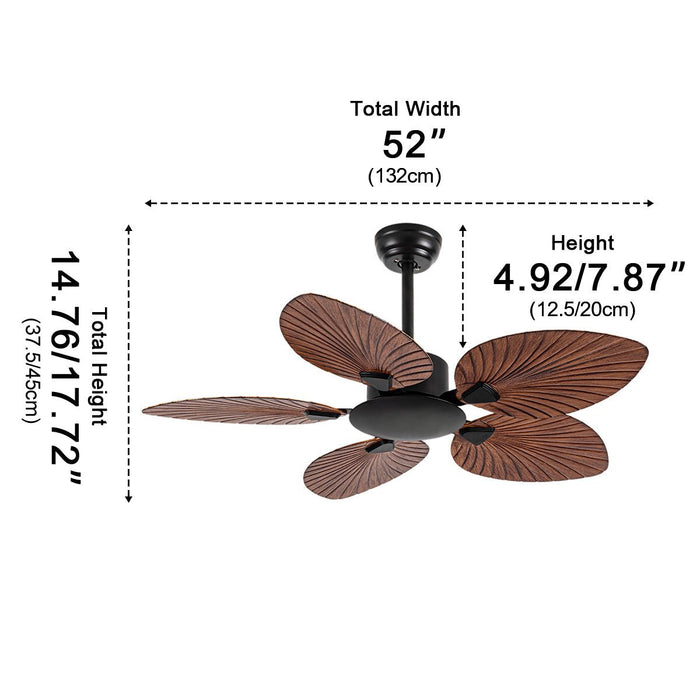 DC Motor, 6-Speed Reversible Leaf-Shaped Ceiling Fan, Tropical Coastal Design for Living Room/Bedroom