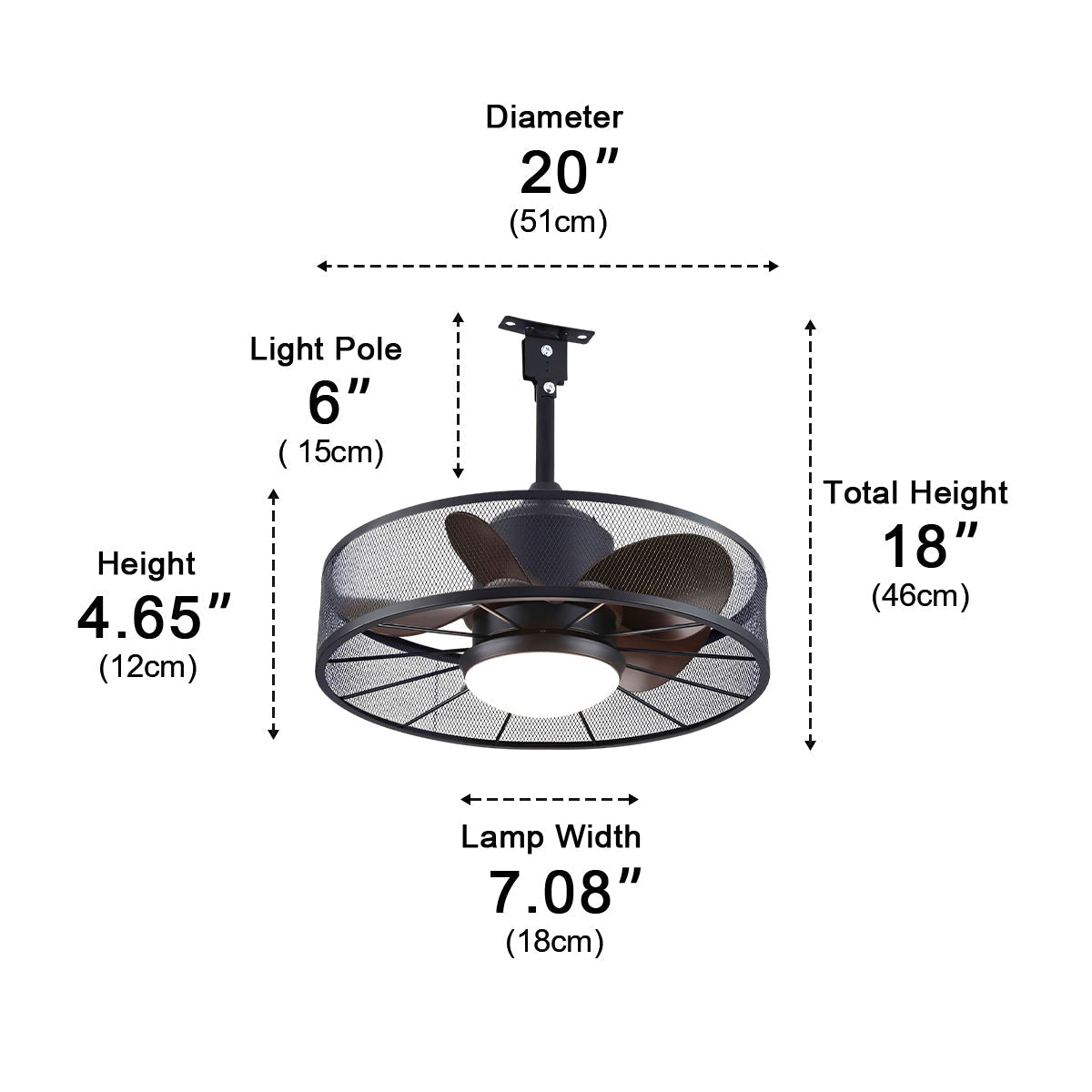 Outdoor DC Motor Ceiling Fan Light, Rustic Mesh Ring, Reversible Airflow, IP65 Waterproof for Patio/Porch/Gazebo