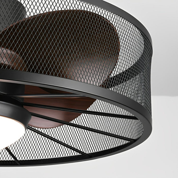 Outdoor DC Motor Ceiling Fan Light, Rustic Mesh Ring, Reversible Airflow, IP65 Waterproof for Patio/Porch/Gazebo