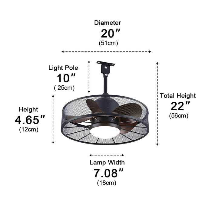 Outdoor DC Motor Ceiling Fan Light, Rustic Mesh Ring, Reversible Airflow, IP65 Waterproof for Patio/Porch/Gazebo