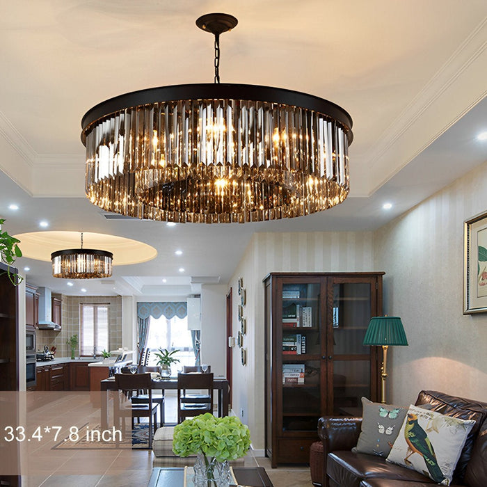 Crystal Chandelier, Modern Rustic Round Ceiling Light, Dining Room/Living Room Pendant, Adjustable Height