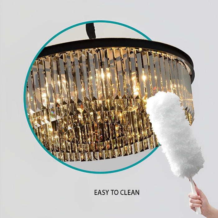 Crystal Chandelier, Modern Rustic Round Ceiling Light, Dining Room/Living Room Pendant, Adjustable Height