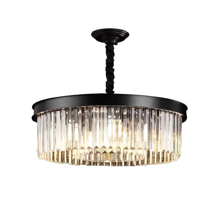 Crystal Chandelier, Modern Rustic Round Ceiling Light, Dining Room/Living Room Pendant, Adjustable Height