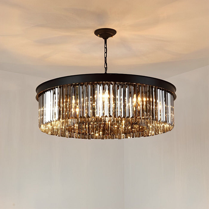 Crystal Chandelier, Modern Rustic Round Ceiling Light, Dining Room/Living Room Pendant, Adjustable Height