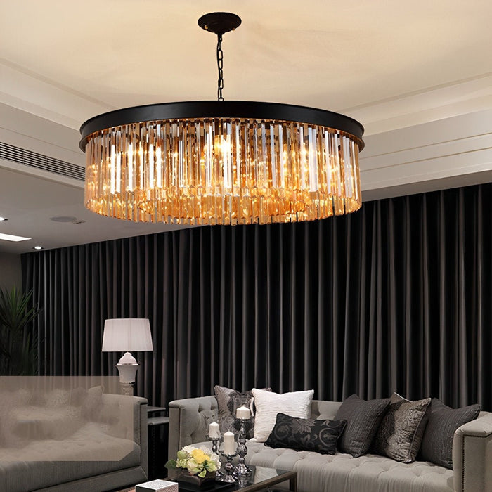 Crystal Chandelier, Modern Rustic Round Ceiling Light, Dining Room/Living Room Pendant, Adjustable Height