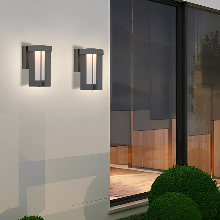 Outdoor LED Wall Sconce, Waterproof Geometric Sculptural, Rustic Modern Design for Porch/Patio/Yard